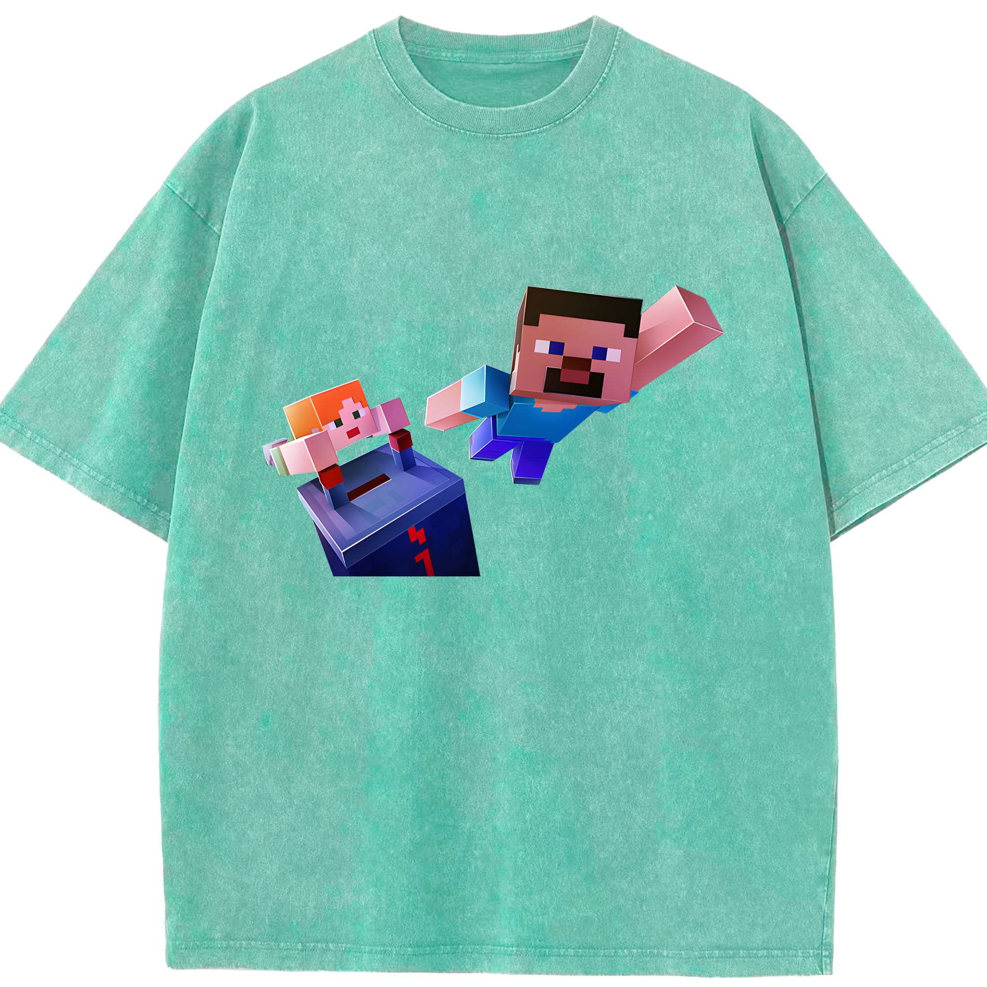 （画像用） マインクラフト ブロックの世界 Minecraft MC Block world 綿100% ヴィンテージ風 半袖Tシャツ（フロントプリント）